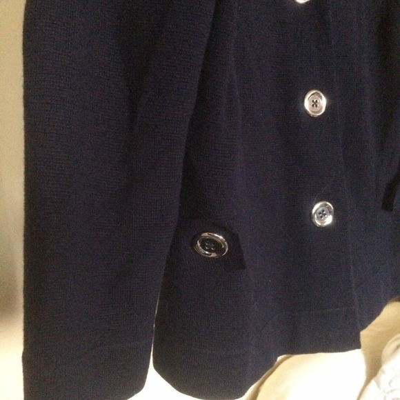 Banana Republic Knit Jacket Navy SzM Collar 4 Button Closure Fitted Pre-Owned - Picture 8 of 12